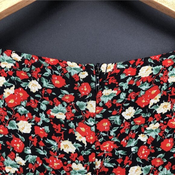 Lulus Boho Floral Faux Wrap Dress S Black/Red Flutter Sleeve Party Date Night - Picture 4 of 9